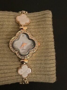 Gold-Tone Clover Quartz Bracelet Watch with Mother-of-Pearl Accents